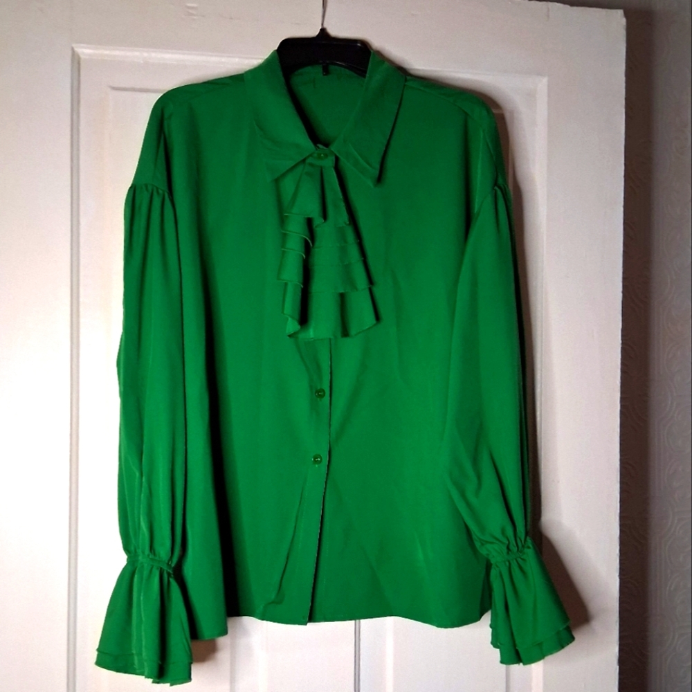 Green Women's Ruffle Blouse